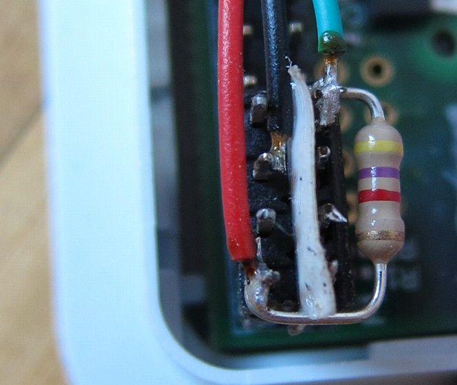 The RPi side of the 1-wire bus connection